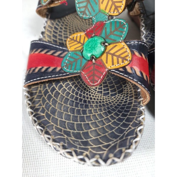 Spring Step L'Artiste Leather Wedge Sandals Vergie Red Floral Colorful-Size 40 - Picture 4 of 9
